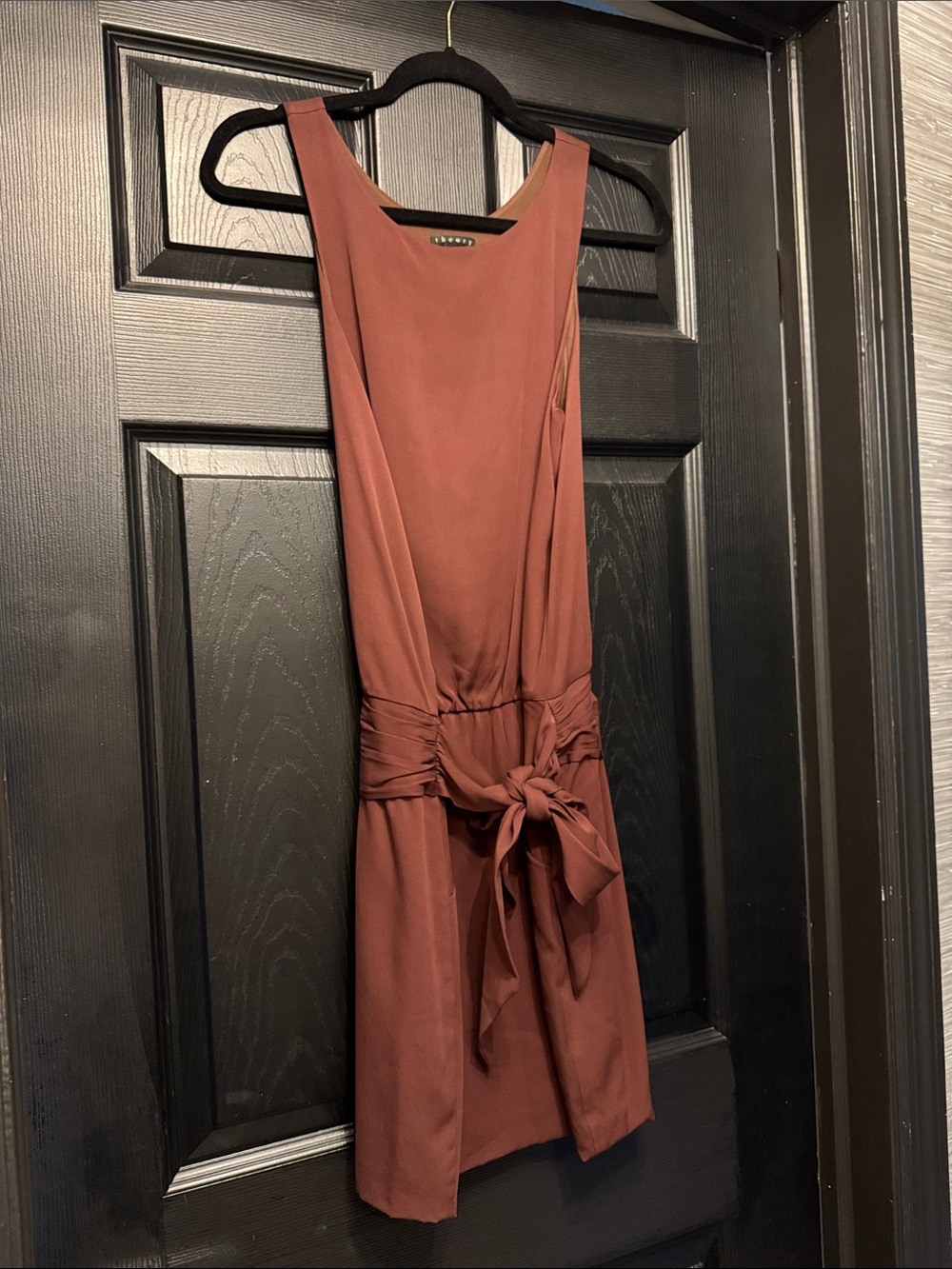 Theory Burgundy Tie-Waist Sleeveless Mini Dress